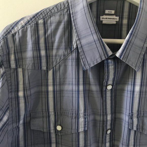 Club Monaco Heavy Cotton Check Western Shirt - Picture 4 of 7